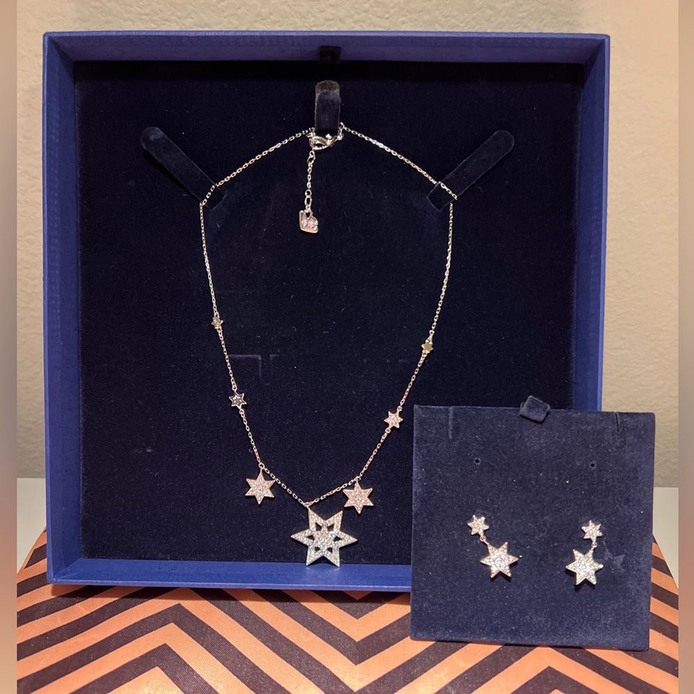 NWT Swarovski Dangling Star Necklace & Earring Set brand new with tag